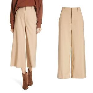 Vince High Rise Wide Leg Cropped Wool pants in Latte